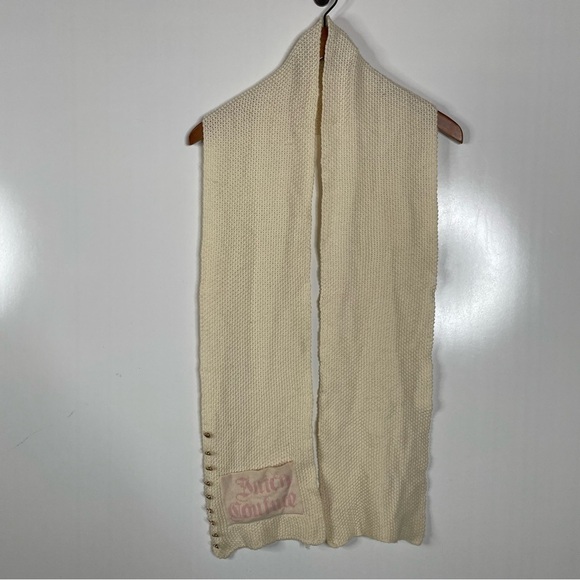 Y2K Vintage Juicy Couture Merino Wool Cream Scarf with Button and Pocket Details - Picture 1 of 6